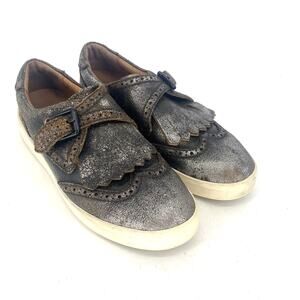Frye Brea Kiltie Anthrocite Casual Sneaker Buckle Silver Brown Womens Size 8.5